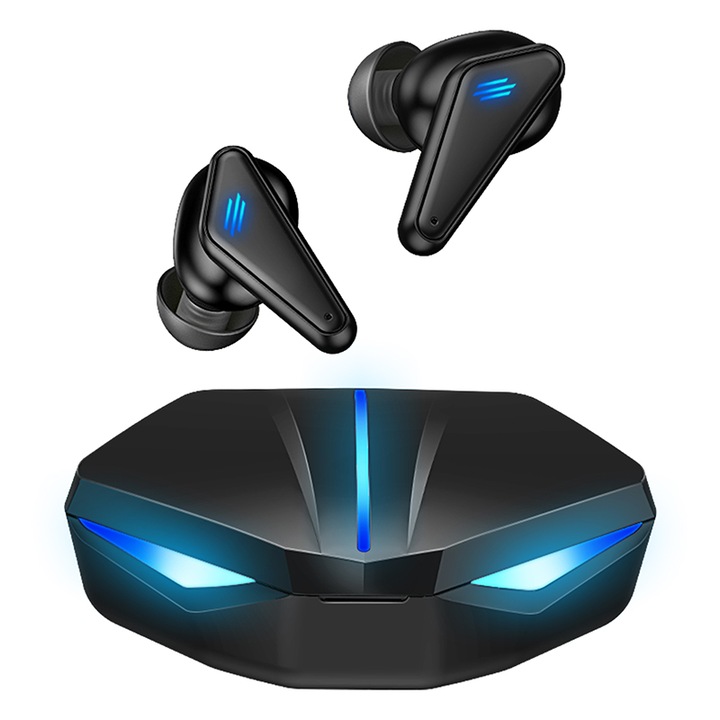 Casti TWS Stereo SeveShop, Wireless universale, sport, gaming. noise cancelling, Bluetooth 5.0, led, Compatibile IOS Apple iPhone 12, 11, X, XS, Android, Samsung - negru