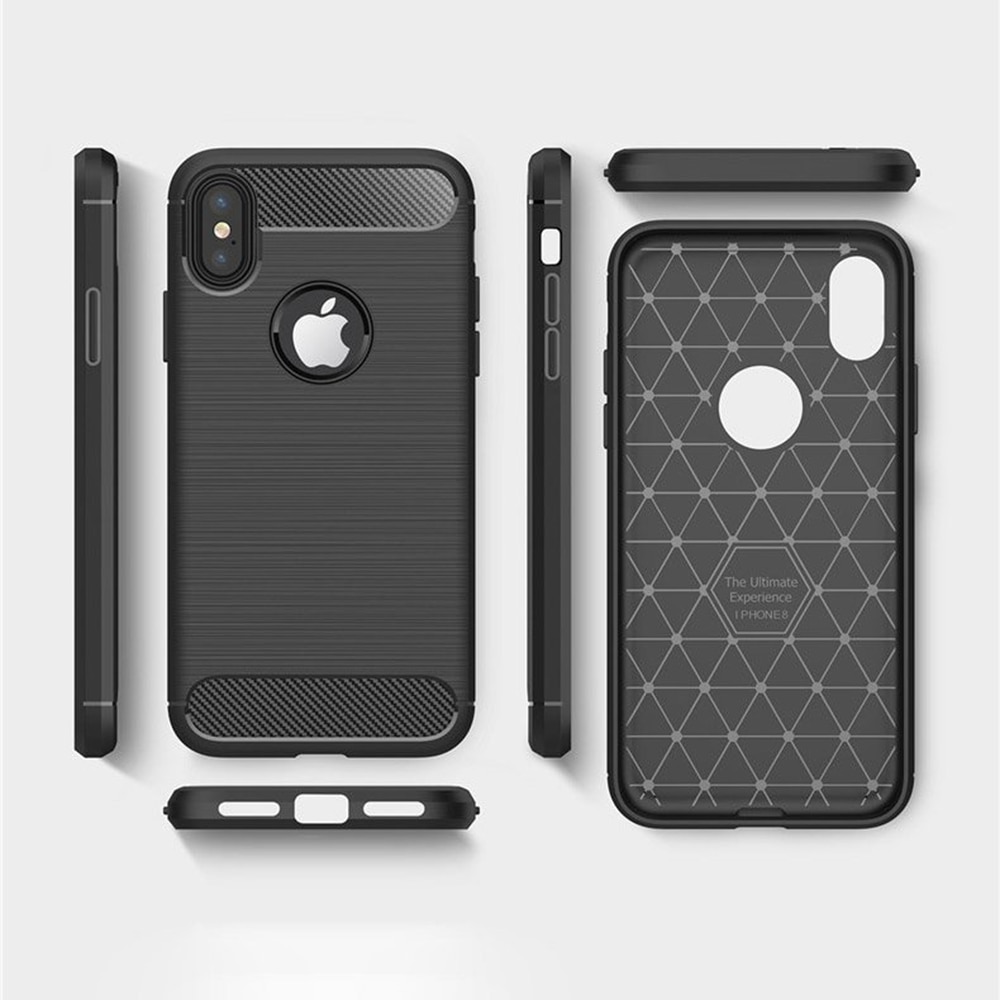 Husa protectie Mat-Tech compatibila cu iPhone X / XS, Textura Carbon, Finisaj Mat, Anti-Shock, Anti-Fingerprint, Rezistenta la impact, Negru