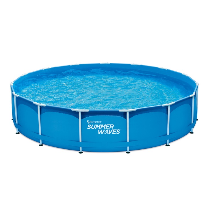 Piscina rotunda cu pompa cu filtru si scara acces incluse Summer Waves, diametru 457 cm, inaltime 91 cm, PVC/otel, albastru