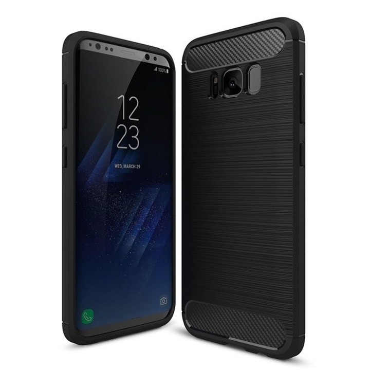 Кейс за Samsung Galaxy S8, карбон силикон, полиуретан, черен