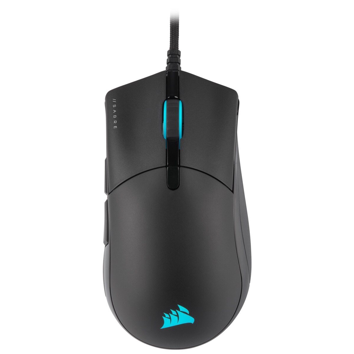Mouse gaming Corsair Sabre PRO RGB Champion Series, ultrausor 74g, iluminare RGB, cablu tip paracord, Negru