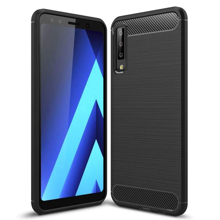 Кейс за Samsung Galaxy A7 2018 - Techsuit Carbon Silicone - черен