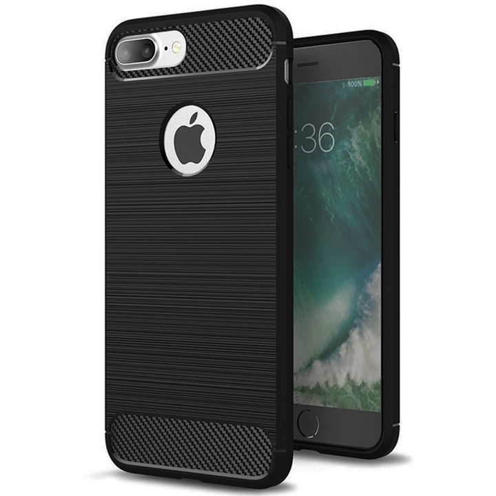 Калъф за телефон за iPhone 8 Plus, TPU Carbon, Techsuit, черен