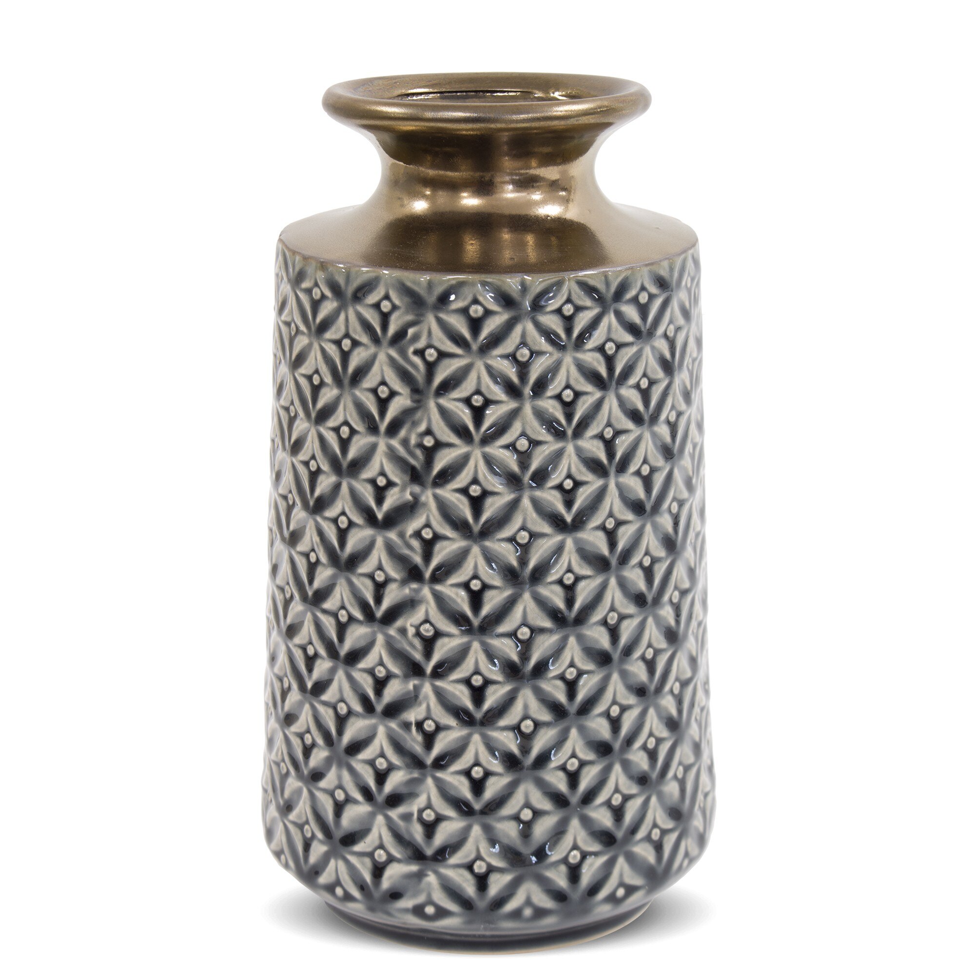 Vaza ceramica cu model, gri/bronz, 28x15.5 cm