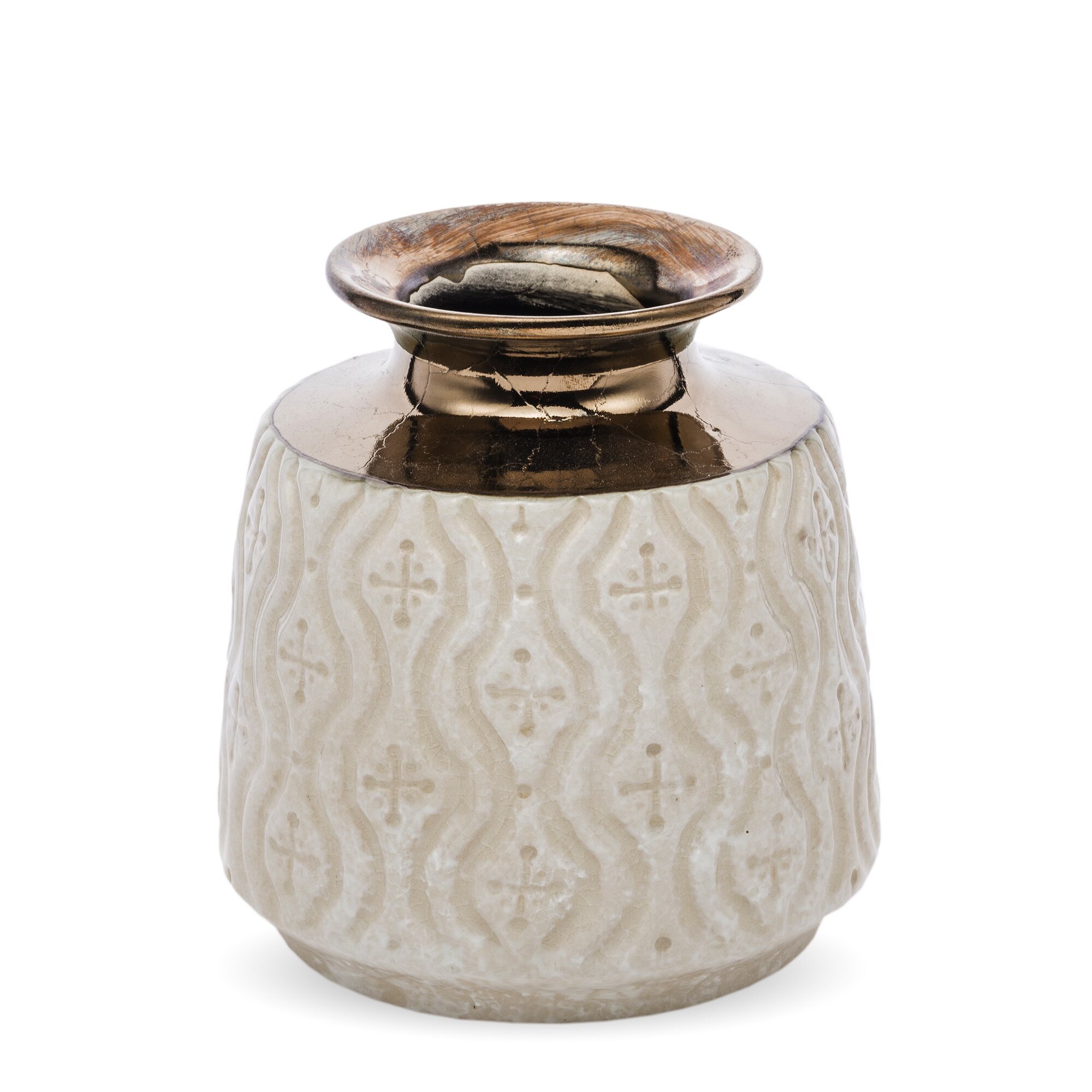 Vaza ceramica cu model, crem, 18x16 cm