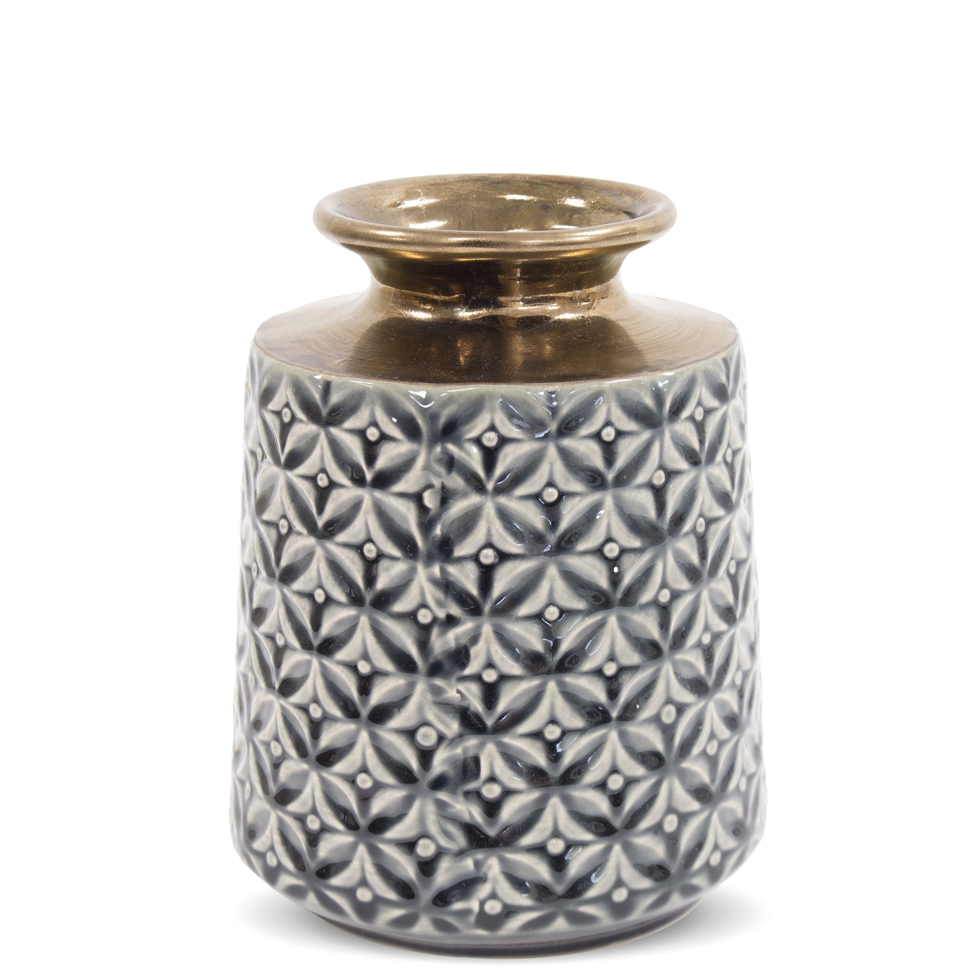 Vaza ceramica cu model, gri/bronz, 21x16 cm