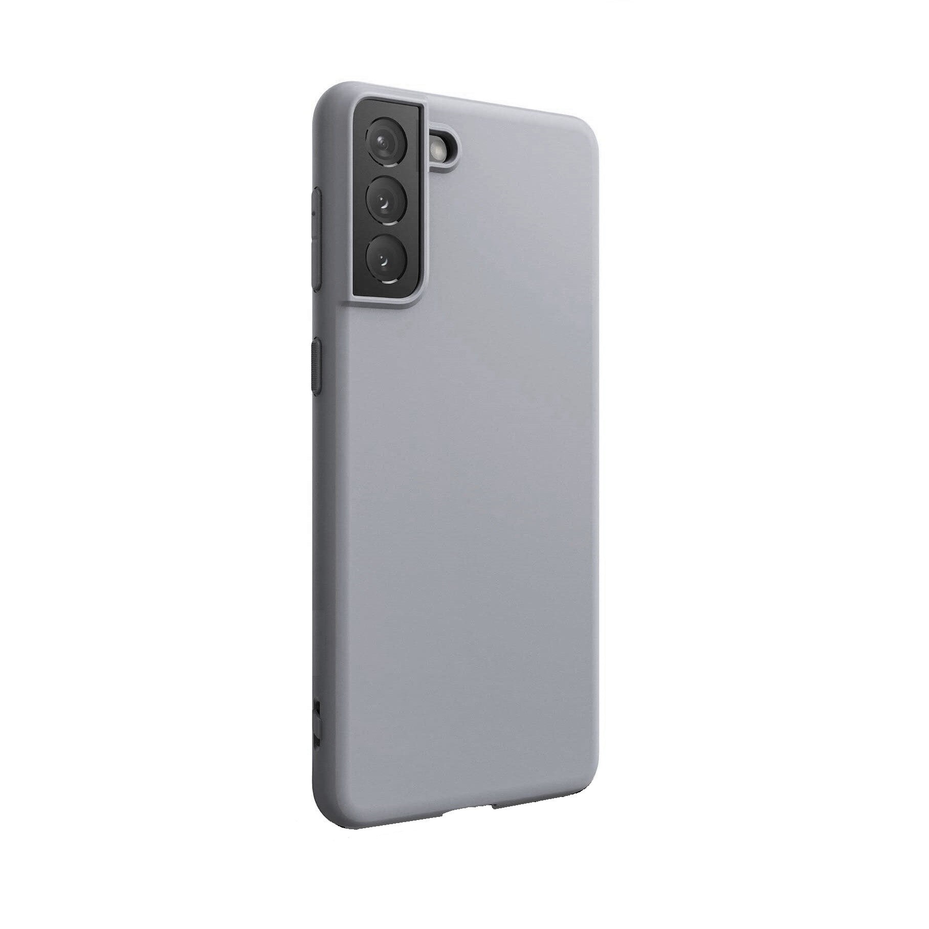 Husa protectie compatibila cu Samsung Galaxy S21 Plus, ultra slim, silicon Gri, cu interior de catifea, protectie camera, PlanetPhone