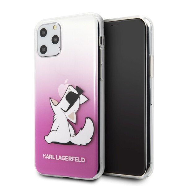Husa de protectie Karl Lagerfeld roz/transparent logo pisica pentru IPhone 11 Pro