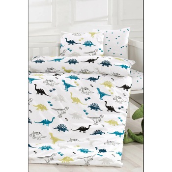 Lenjerie patut bebelusi bumbac 100%, Bahar Home, Dinosor Lenjerie patut bebelusi bumbac 100%, Bahar Home, Dinosor