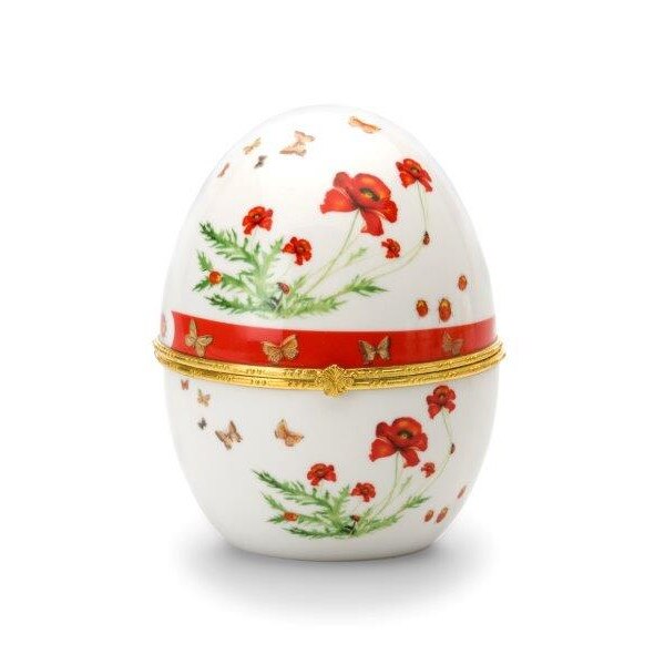 Ou decorativ din portelan cu maci , 12 cm