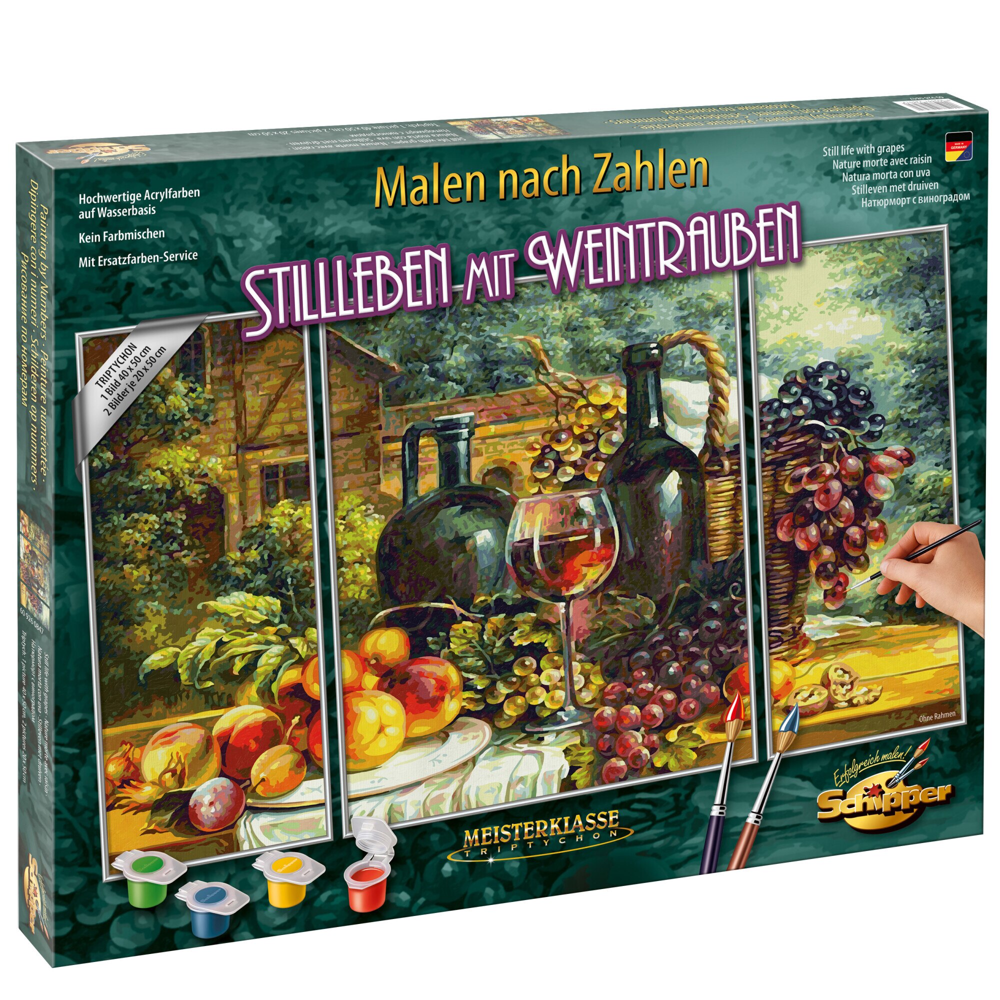 Set pictura pe numere Schipper Triptic - Still life with grapes, 50x80 cm