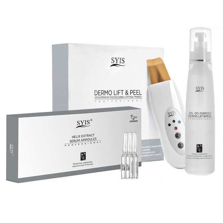 Комплект козметични шпатули Dermo Lift & Peel + гел 200 мл + 3 ампули с екстракт от охлюви за хидратация и регенерация на кожата SYIS Professional