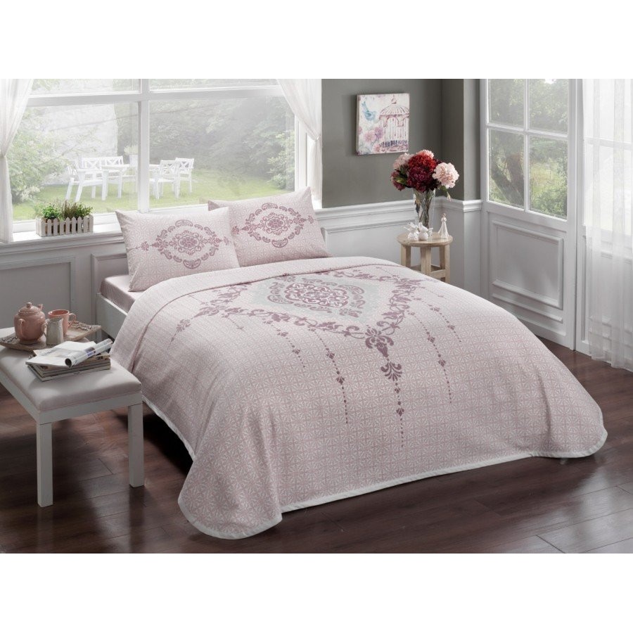 Set Lenjerie si Cuvertura pat dublu, bumbac 100%, 4 piese, TAC, Elenor