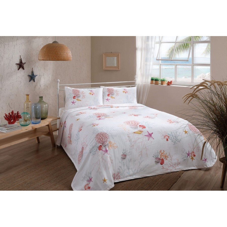 Set Lenjerie si Cuvertura pat dublu, bumbac 100%, 4 piese, TAC, Coral