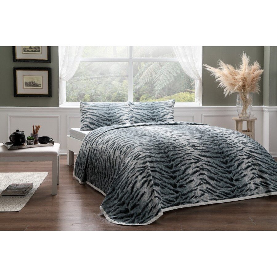 Set Lenjerie si Cuvertura pat dublu, bumbac 100%, 4 piese, TAC, Sahra Petrol