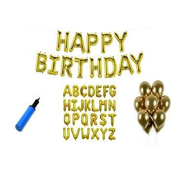 Set 38 baloane Happy Birthday cu litere Ioan si latex chrome aurii Set 38 baloane Happy Birthday cu litere Ioan si latex chrome aurii