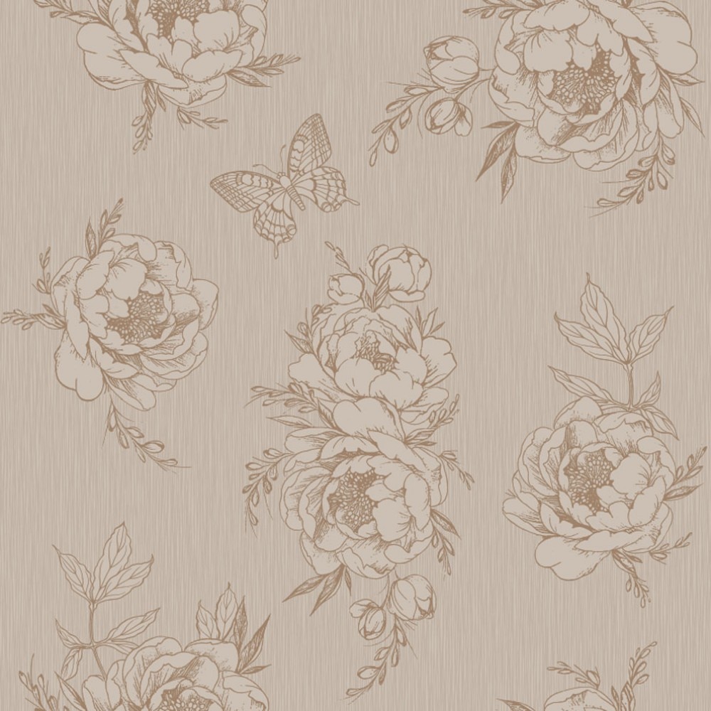 Tapet semilavabil Fox Wallcovering, Mia 45618, model cu flori si fluturi, bej-maro, hartie simplex, rola 0.53 m x 10.05 m