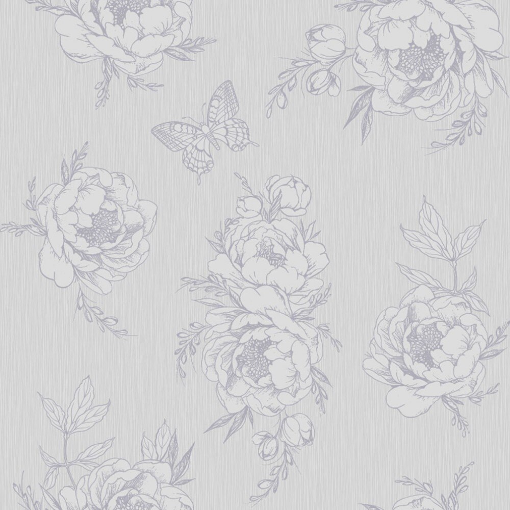 Tapet semilavabil Fox Wallcovering, Mia 4560, model cu flori si fluturi, gri, hartie simplex, rola 0.53 m x 10.05 m