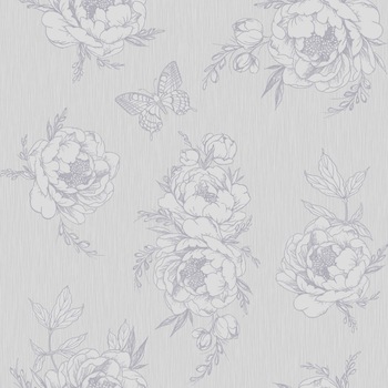 Tapet semilavabil Fox Wallcovering, Mia 4560, model cu flori si fluturi, gri, hartie simplex, rola 0.53 m x 10.05 m Tapet semilavabil Fox Wallcovering, Mia 4560, model cu flori si fluturi, gri, hartie simplex, rola 0.53 m x 10.05 m