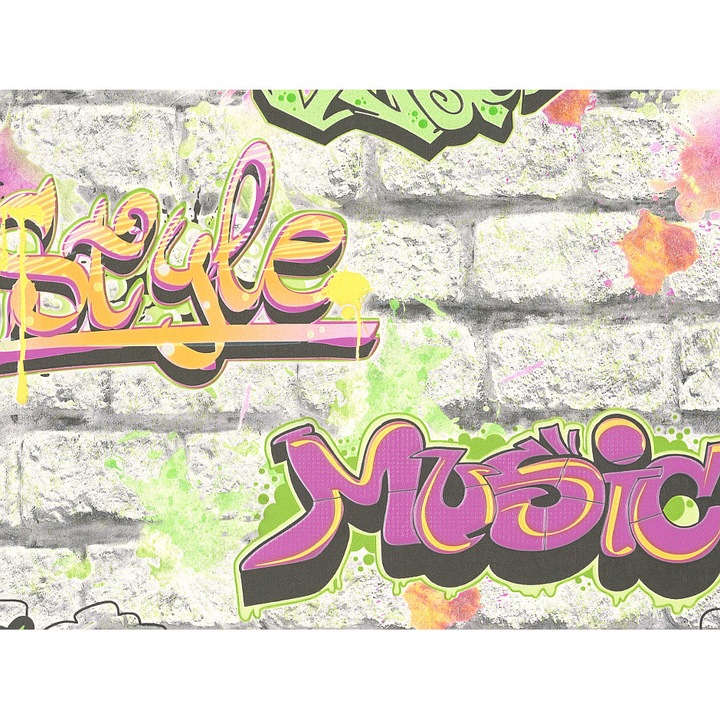 Tapet Slavyanski Oboi, Grafiti 7169-01, model grafiti, multicolor, semilavabil, hartie, duplex, rola 0.53 m x 10.05 m