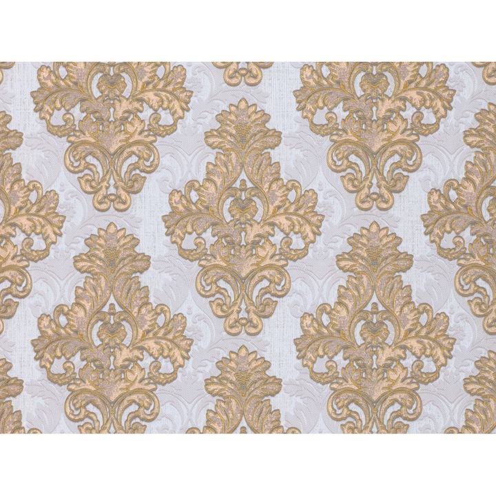 Tapet Slavyanski Oboi, Rosa 7070-10, model clasic cu flori, gri-bej, semilavabil, hartie, duplex, rola 0.53 m x 10.05 m