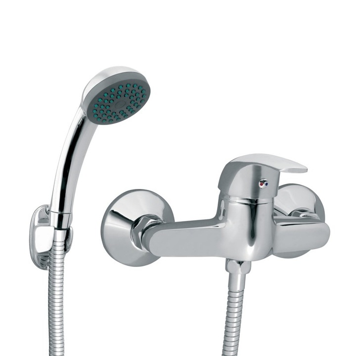 Смесител Ferro Vasto, Стенен, За душ, Монтаж с 2 отвора, С ръчен душ, Едноръкохватков, Керамичен затварящ механизъм