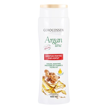 Sampon cu ulei de argan organic, keratina, proteine de casmir si filtru UV Gerocossen Argan, pentru par vopsit, 400 ml Sampon cu ulei de argan organic, keratina, proteine de casmir si filtru UV Gerocossen Argan, pentru par vopsit, 400 ml