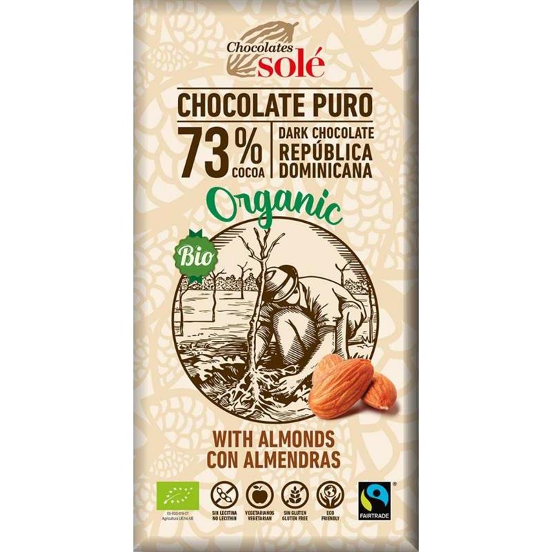 Ciocolata Bio Neagra cu Migdale si 73% Cacao Pronat 150gr