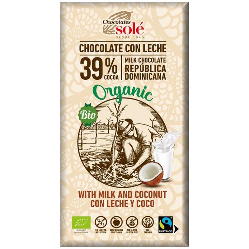 Ciocolata cu Lapte si Cocos Bio Chocolates Sole 100gr