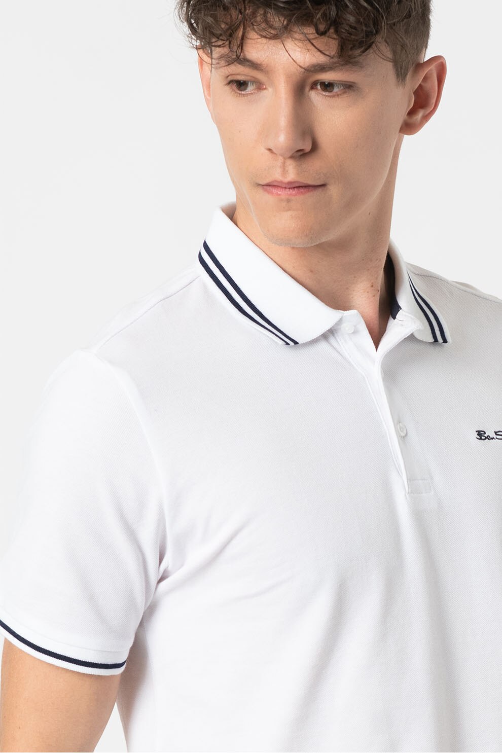Ben Sherman, Tricou polo cu cusaturi contrastante, Alb/Albastru