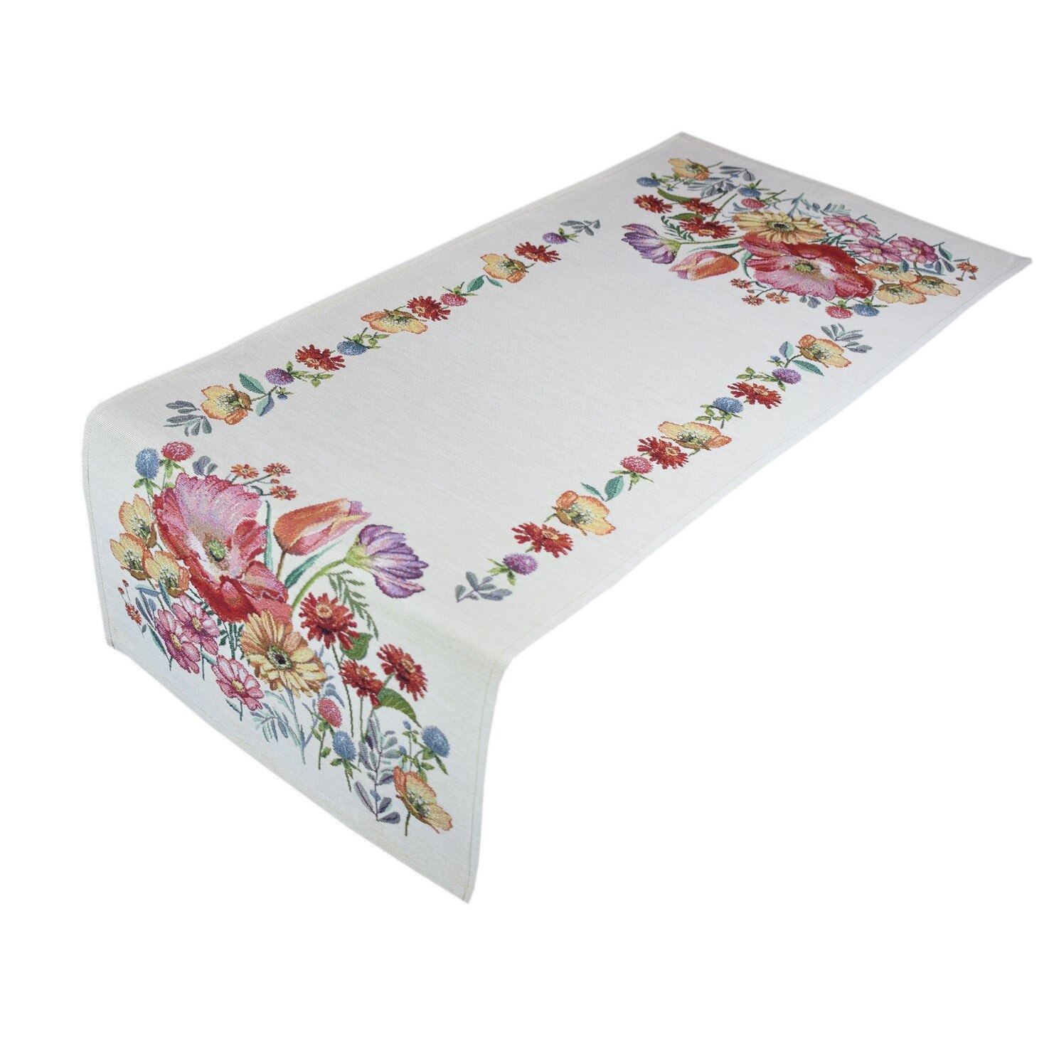 Traversa cu tesatura tip goblen, Casa de bumbac, 40x100 cm, flori de camp