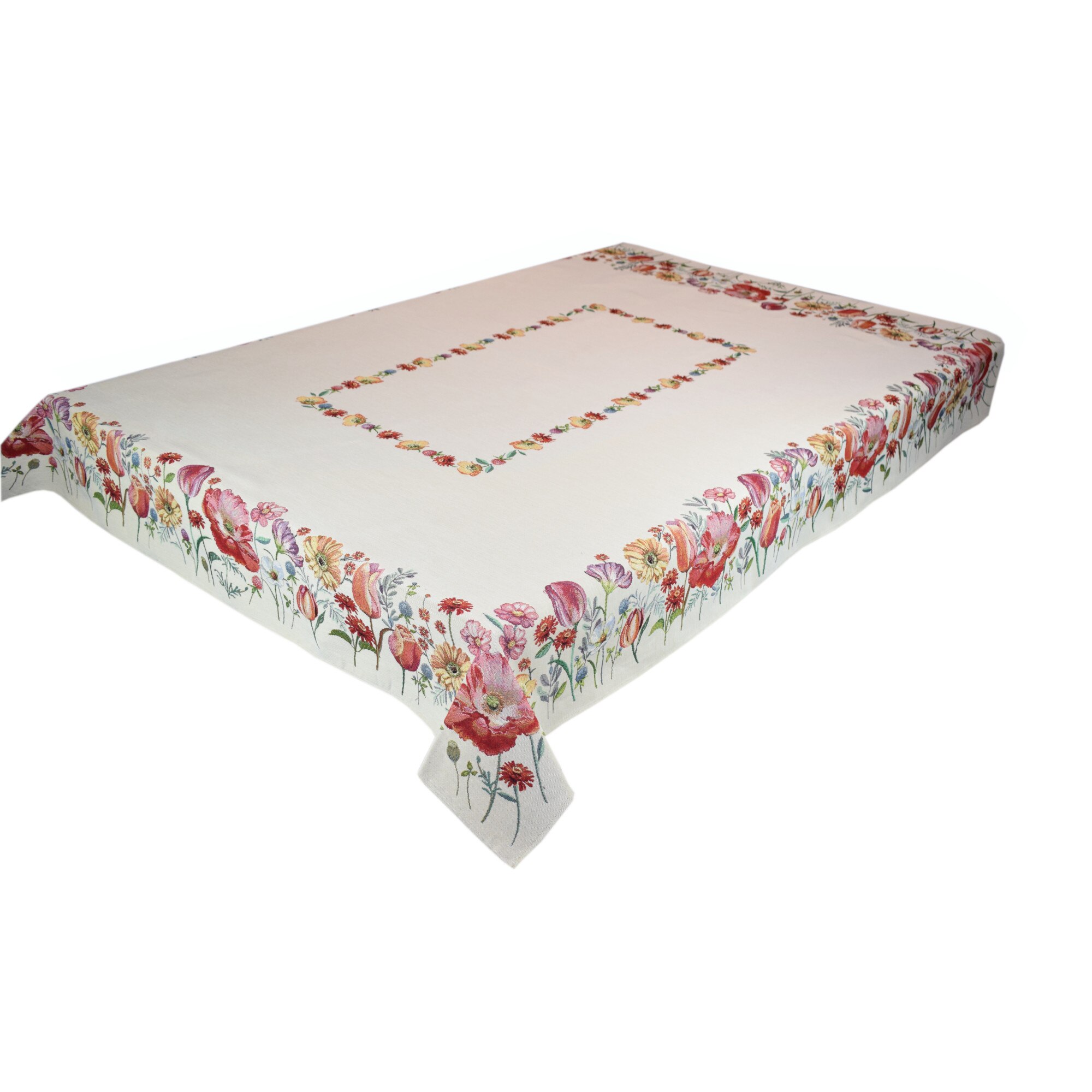 Traversa cu tesatura tip goblen, Casa de bumbac, 100x100 cm, flori de camp