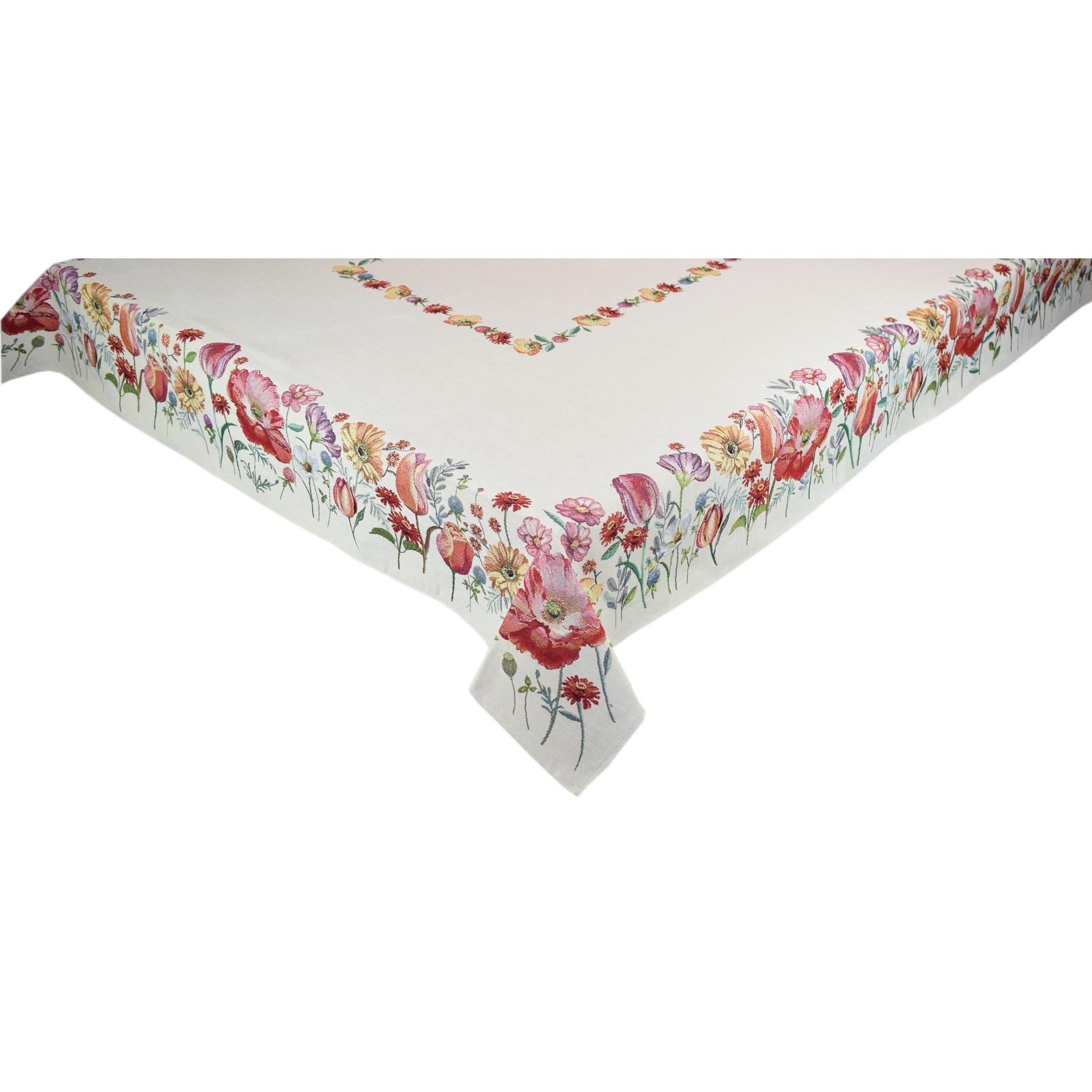 Fata de masa cu tesatura tip goblen, Casa de bumbac, 140x140 cm, flori de camp