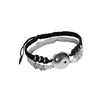 Set 2 bratari yin yang cu snur reglabil, negru/alb Set 2 bratari yin yang cu snur reglabil, negru/alb