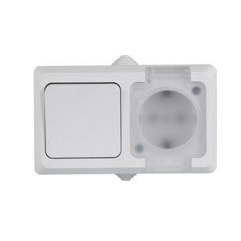 Priza cu capac+Intrerupator,aparent,!6A,IP44 Priza cu capac+Intrerupator,aparent,!6A,IP44