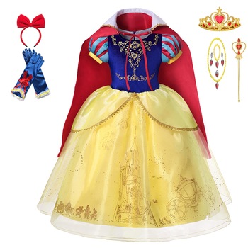 Costum fete Alba ca Zapada cu pelerina si accesorii, 5-6ani Costum fete Alba ca Zapada cu pelerina si accesorii, 5-6ani