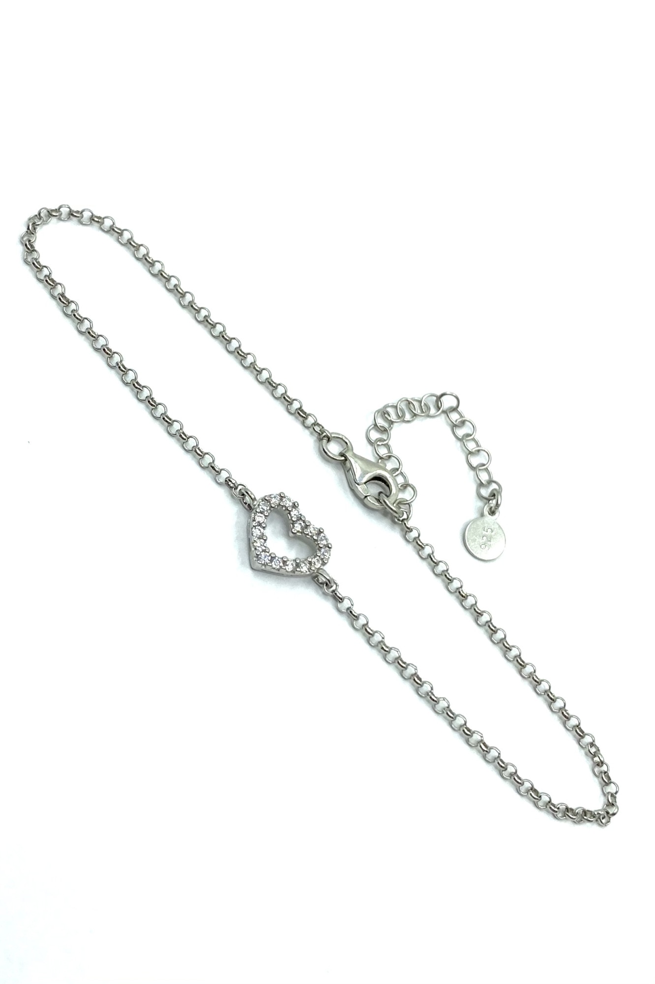 Bratara simbol “Inima”, Agavi, argint 925, zirconiu alb/argintiu, 19 cm