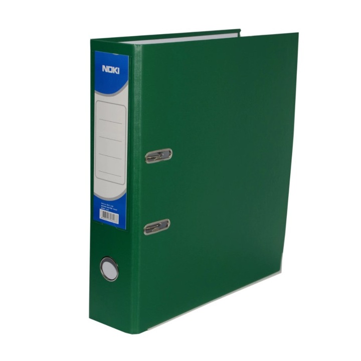 Biblioraft carton plastifiat cu margine metalica,buzunar plastic A4 5cm/7.5cm Noki, verde