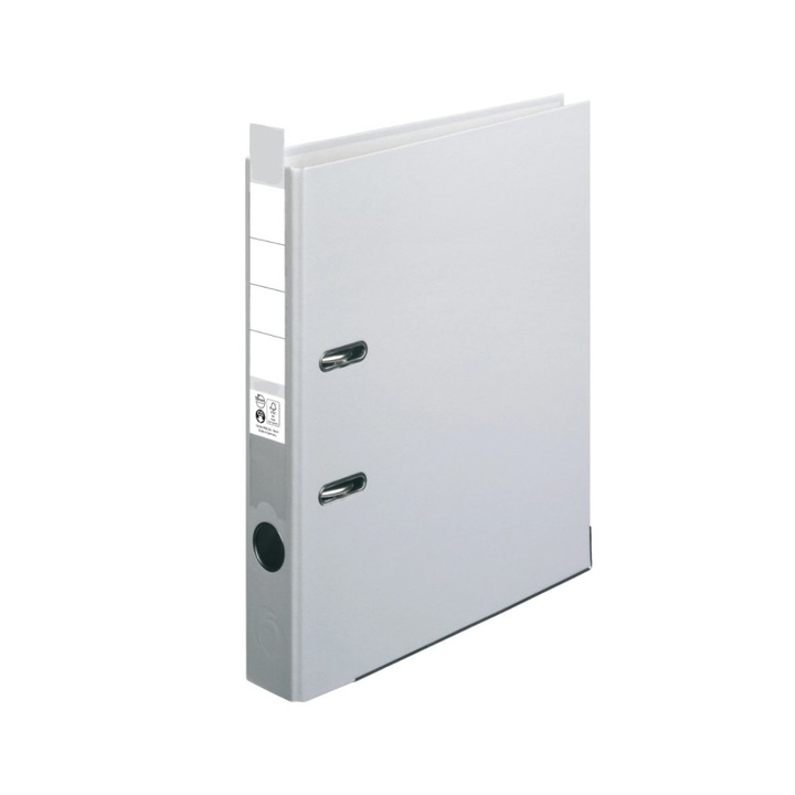 Biblioraft carton plastifiat cu margine metalica,buzunar plastic A4 5cm/7.5cm Noki, gri