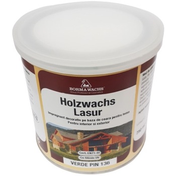 Impregnant decorativ pe baza de ceara pentru lemn, Borma Wachs, Holzwachs Lasur, Verde Pin, 750 ml Impregnant decorativ pe baza de ceara pentru lemn, Borma Wachs, Holzwachs Lasur, Verde Pin, 750 ml