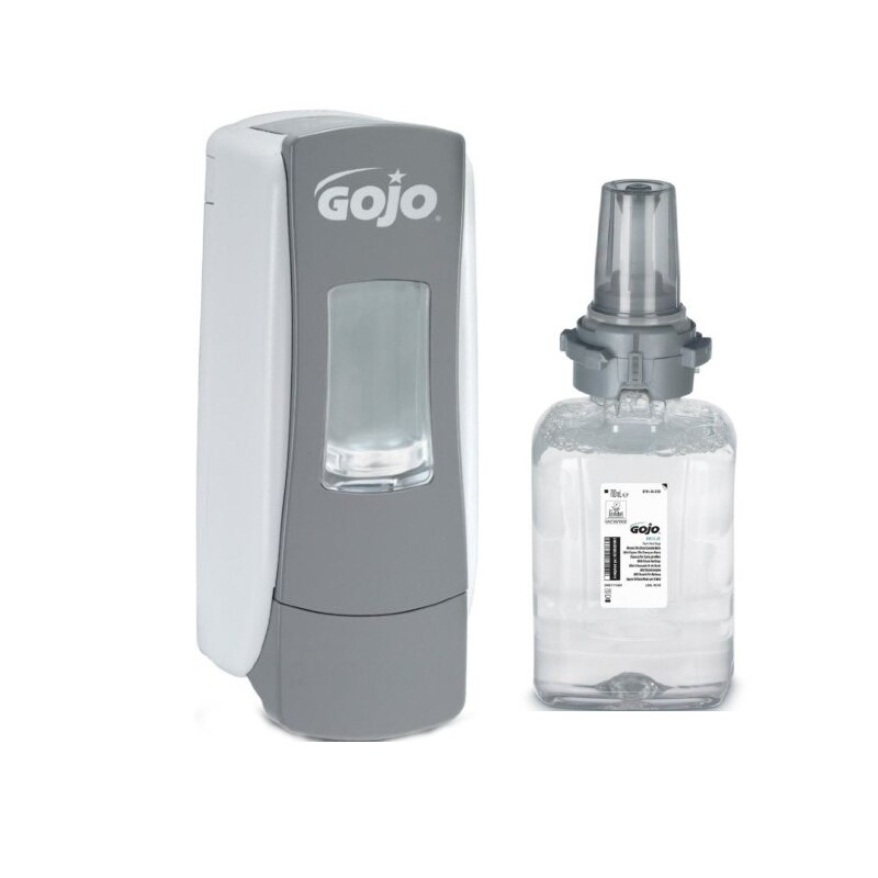 Pachet Sapun spuma Gojo ADX-7 8711, 700ml, fara miros, incolor + Dispenser Gojo ADX-7 8784, 700ml, culoare alb/gri