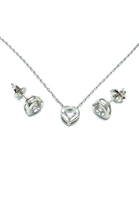 Set format din cercei si colier simbol “Inima”, Agavi, argint 925, argintiu, 40 cm