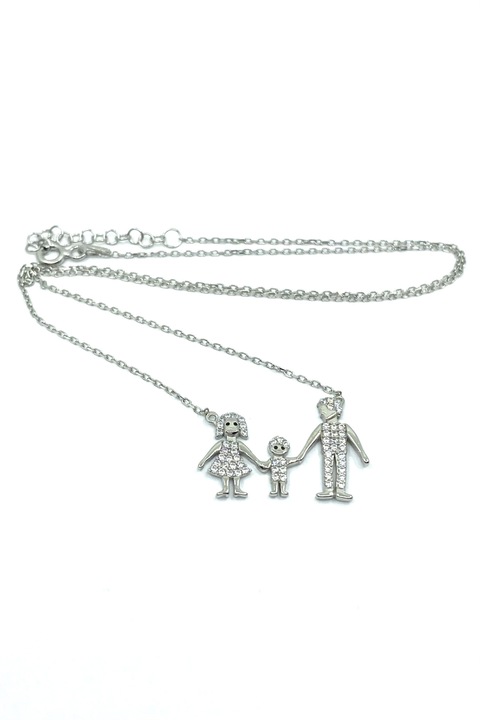 Colier simbol “Familie cu baietel”, Agavi, argint 925, argintiu, 40 cm