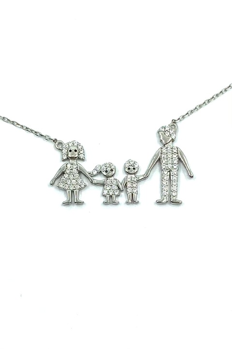 Colier simbol “Familie cu fata si baiat”, Agavi, argint 925, argintiu, 40 cm