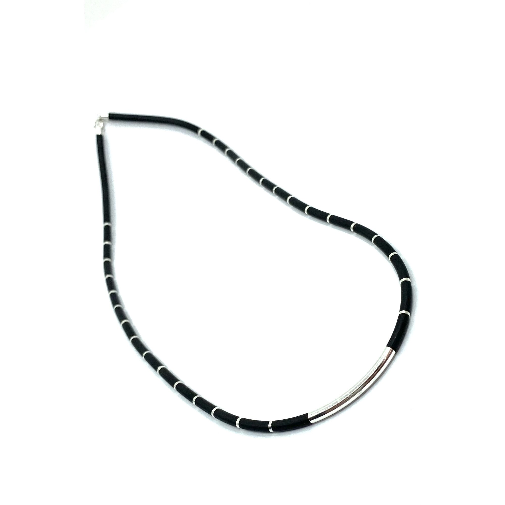 Colier Silicon, Agavi, argint 925, negru/argintiu, 50 cm