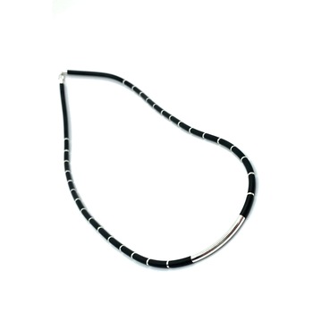Colier Silicon, Agavi, argint 925, negru/argintiu, 50 cm Colier Silicon, Agavi, argint 925, negru/argintiu, 50 cm