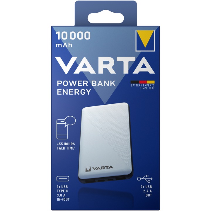 Baterie Externa Powerbank Originala Varta 10.000 mAh Alb