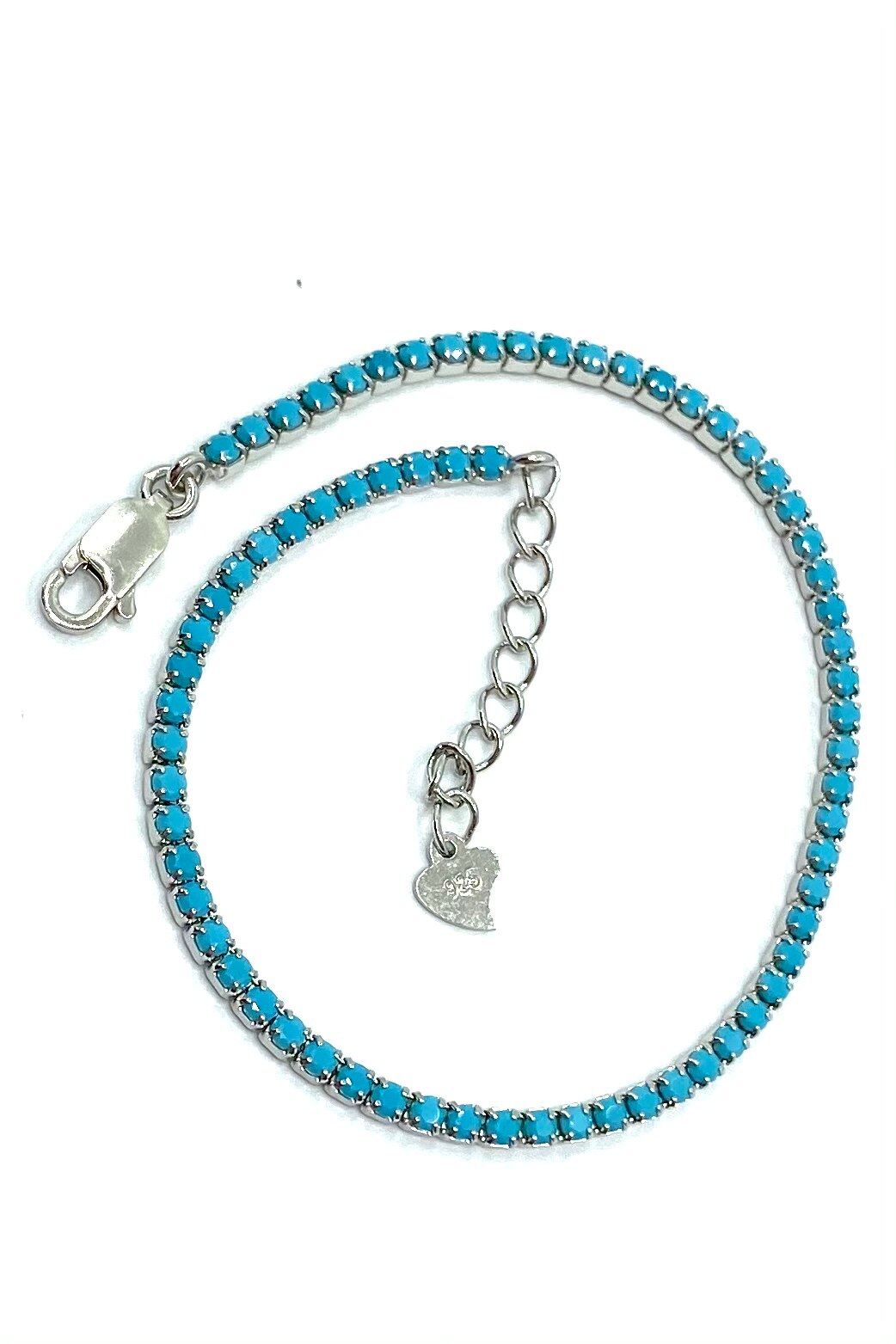 Bratara Agavi, argint 925, zirconiu turcoaz/argintiu, 17 cm