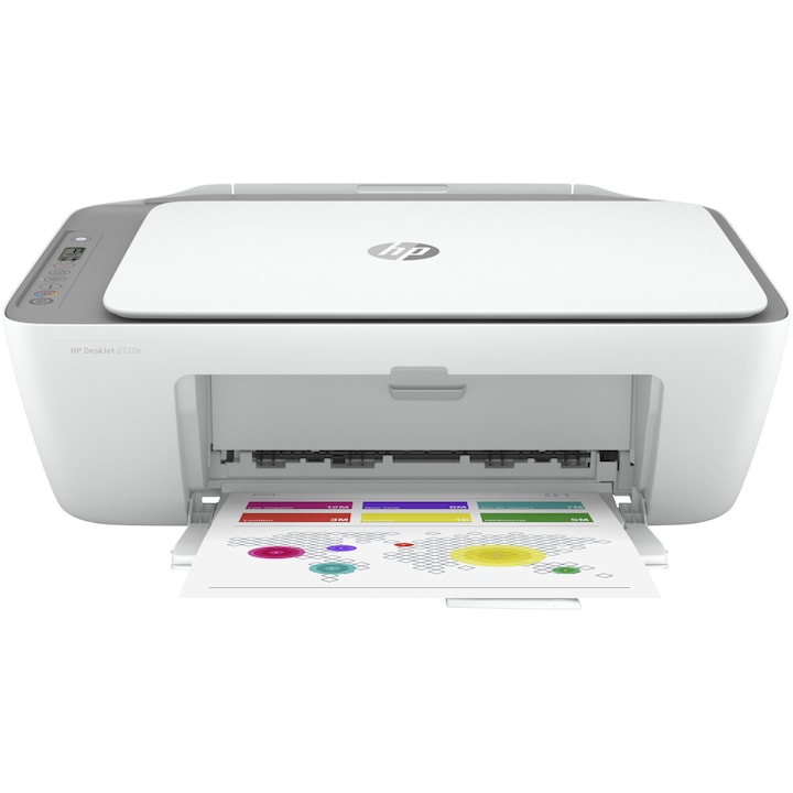 Мултифункционално мастиленоструйно цветно устройство HP DeskJet 2720e All-in-One, Wireless, A4, Сив, HP+ съвместим, Instant Ink