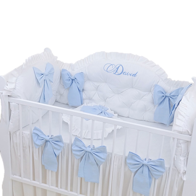 cascade visitor Specificity Lenjerie de pat, aparatori patut Aljana, pentru bebelusi, personalizate cu  nume, alb/bleu, 120x60 cm - eMAG.ro